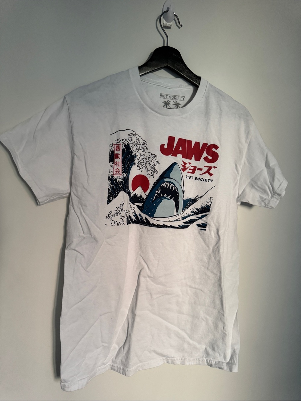 riot society White Tee with Red and Navy JAWS Graphic